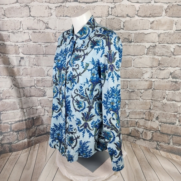 Roper Floral Pearl Snap Western Shirt  Powder Blue Feminine Cowgirl Size Large - Picture 12 of 15